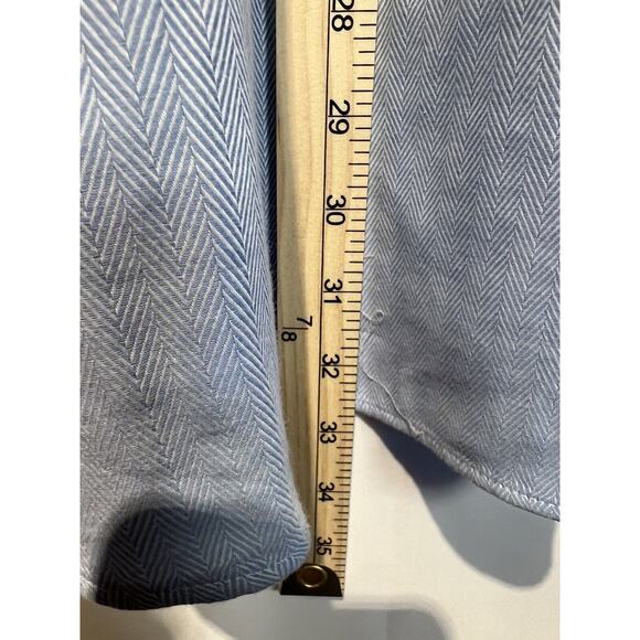 Joseph & Feiss 17 1/2 Mens Blue White Chevron Pattern Button Dress Shirt - Picture 7 of 8